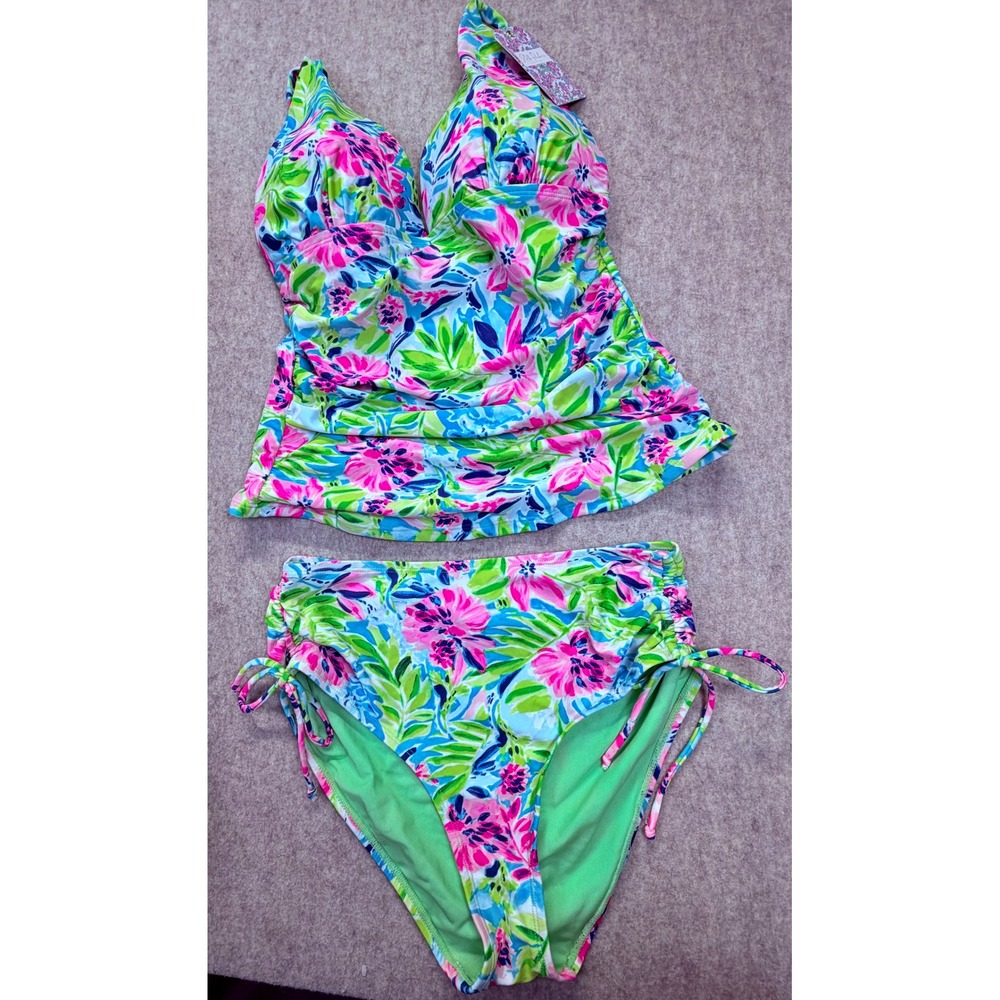 Stella Parker Tankini Womens Medium Multi Waterlily Floral High Waist Swimsuit
